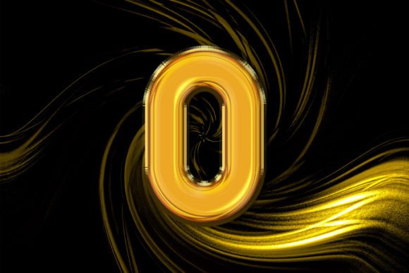 3D Rendering of Alphabet Gold 0 Number Balloon Design