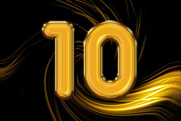 3D Rendering of Alphabet Gold Number 10 Balloon Design with Custom Text