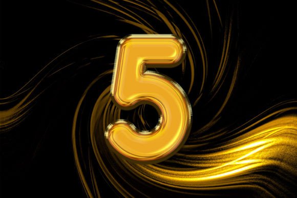 3D Rendering of Alphabet Gold Number 5 – A Versatile Design Tool for Creative Projects