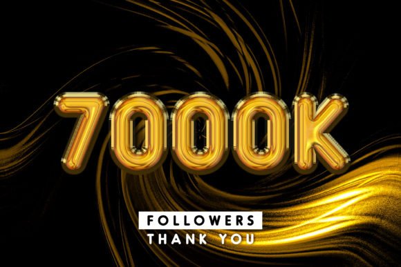7000k Followers Gold 3D Text Effect – A Professional Design Asset for Creative Milestones