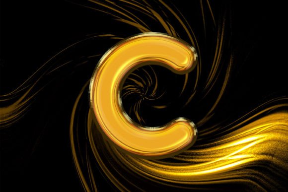 Creating Stunning Designs with 3D Rendering of a Gold Alphabet C Letter and Balloon Text Effect