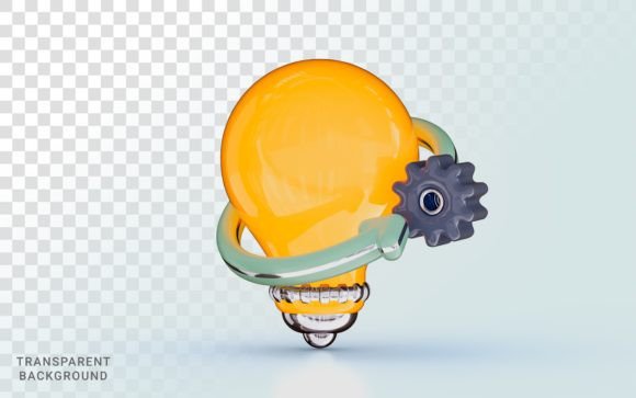 Light Bulb with Gears Rotation Arrow 3D: A Modern Symbol for Innovation and Progress